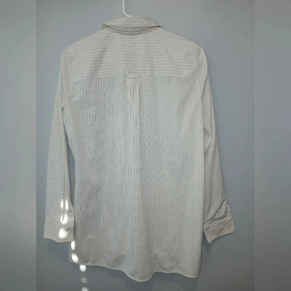 Lafayette 148 womens Small white pinstripe long sleeve button down shirt office - Picture 2 of 9
